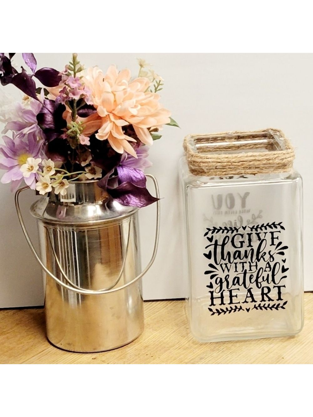 Farmhouse Square Jar Handpainted Rustic
